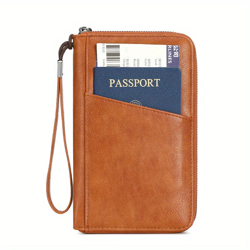RFID Blocking Passport Wallet – Travel Organizer with Detachable Strap, Anti-Theft Design, and Zipper Closure