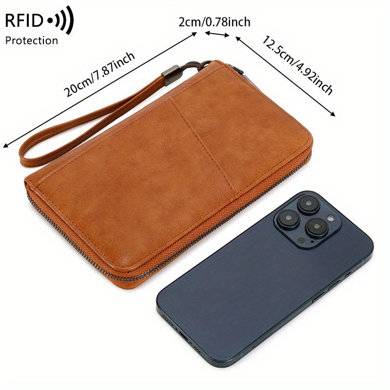RFID Blocking Passport Wallet – Travel Organizer with Detachable Strap, Anti-Theft Design, and Zipper Closure