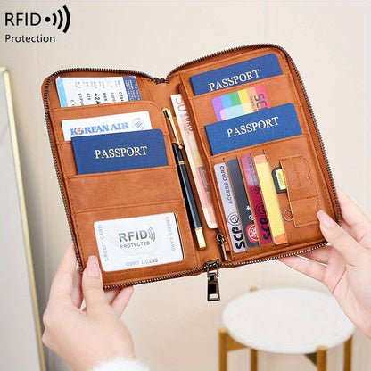 RFID Blocking Passport Wallet – Travel Organizer with Detachable Strap, Anti-Theft Design, and Zipper Closure