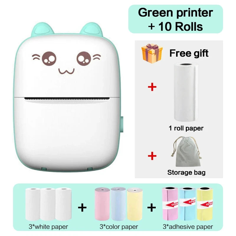 Mini Thermal Printer Wireless BT 200Dpi Label Photo Memo Wrong Question Printing Tag Bluetooth Printer USB Cable Portable