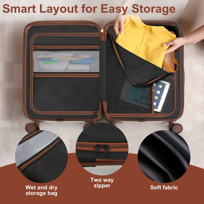 2 Pcs Luggage Set – Carry-On Hardshell Suitcase with TSA Lock, USB Port, and Spinner Wheels