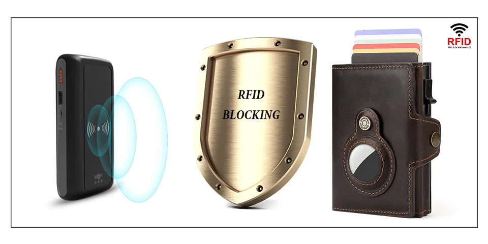 Genuine Leather RFID Blocking Pop-Out Smart Wallet – Luxury AirTag-Compatible Purse Set