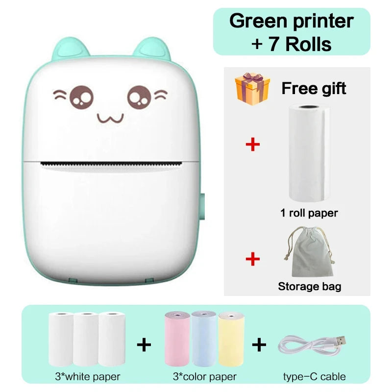 Mini Thermal Printer Wireless BT 200Dpi Label Photo Memo Wrong Question Printing Tag Bluetooth Printer USB Cable Portable
