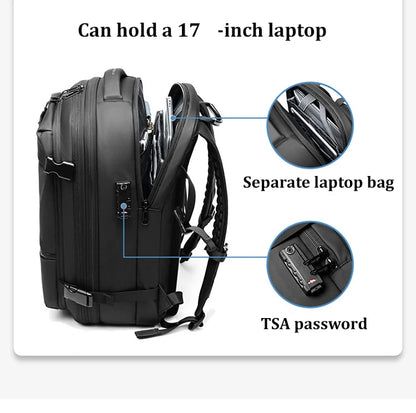 Travel Men's 17-Inch Laptop Backpack – Expandable Business and School Bag with Vacuum Compression and Large Capacity