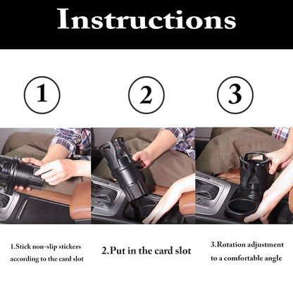 2-in-1 Car Cup Holder Expander with 360° Rotating Base