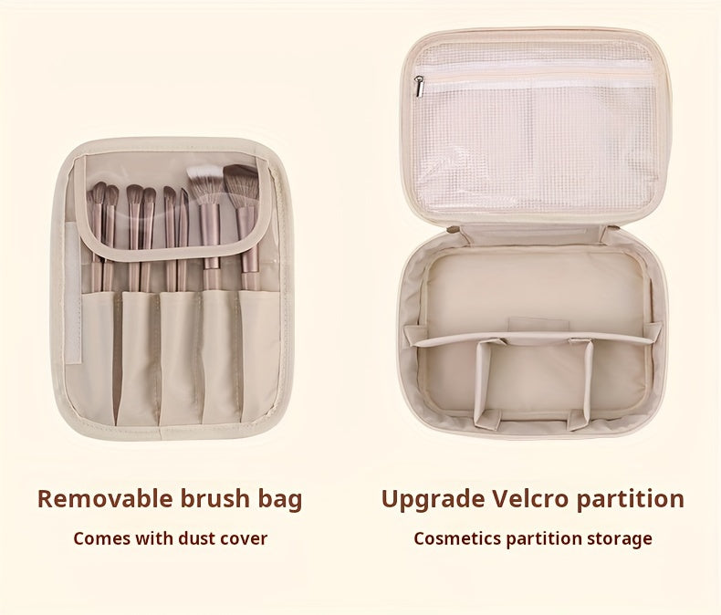 Large Capacity Multi-Layer Detachable Cosmetic Bag - PU Travel Makeup Organizer with Brush Holder