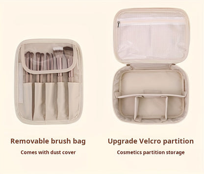 Large Capacity Multi-Layer Detachable Cosmetic Bag - PU Travel Makeup Organizer with Brush Holder