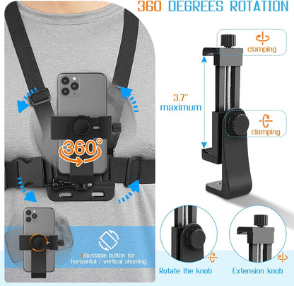 1 PC Adjustable Phone Clip Holder with Chest Strap – Hands-Free Accessory for Mobile Phones and Sport Cameras