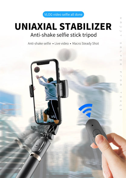 Roreta 2024 Gimbal Stabilizer Selfie Stick – Foldable Wireless Tripod with Bluetooth Remote for iOS and Android