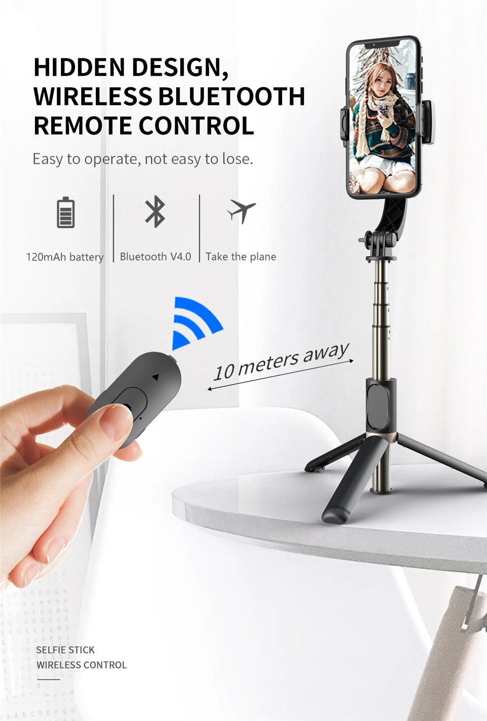 Roreta 2024 Gimbal Stabilizer Selfie Stick – Foldable Wireless Tripod with Bluetooth Remote for iOS and Android