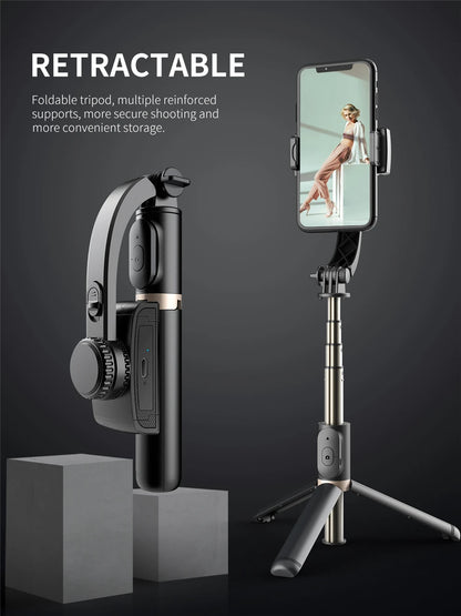 Roreta 2024 Gimbal Stabilizer Selfie Stick – Foldable Wireless Tripod with Bluetooth Remote for iOS and Android