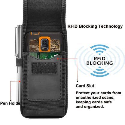 Vertical Nylon Cell Phone Belt Clip Holster – Durable Pouch with Card Slot and Keychain Loop for Phones 4.0"-6.7"