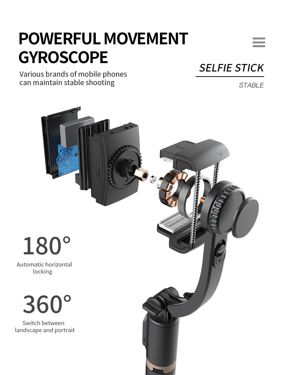 Roreta 2024 Gimbal Stabilizer Selfie Stick – Foldable Wireless Tripod with Bluetooth Remote for iOS and Android