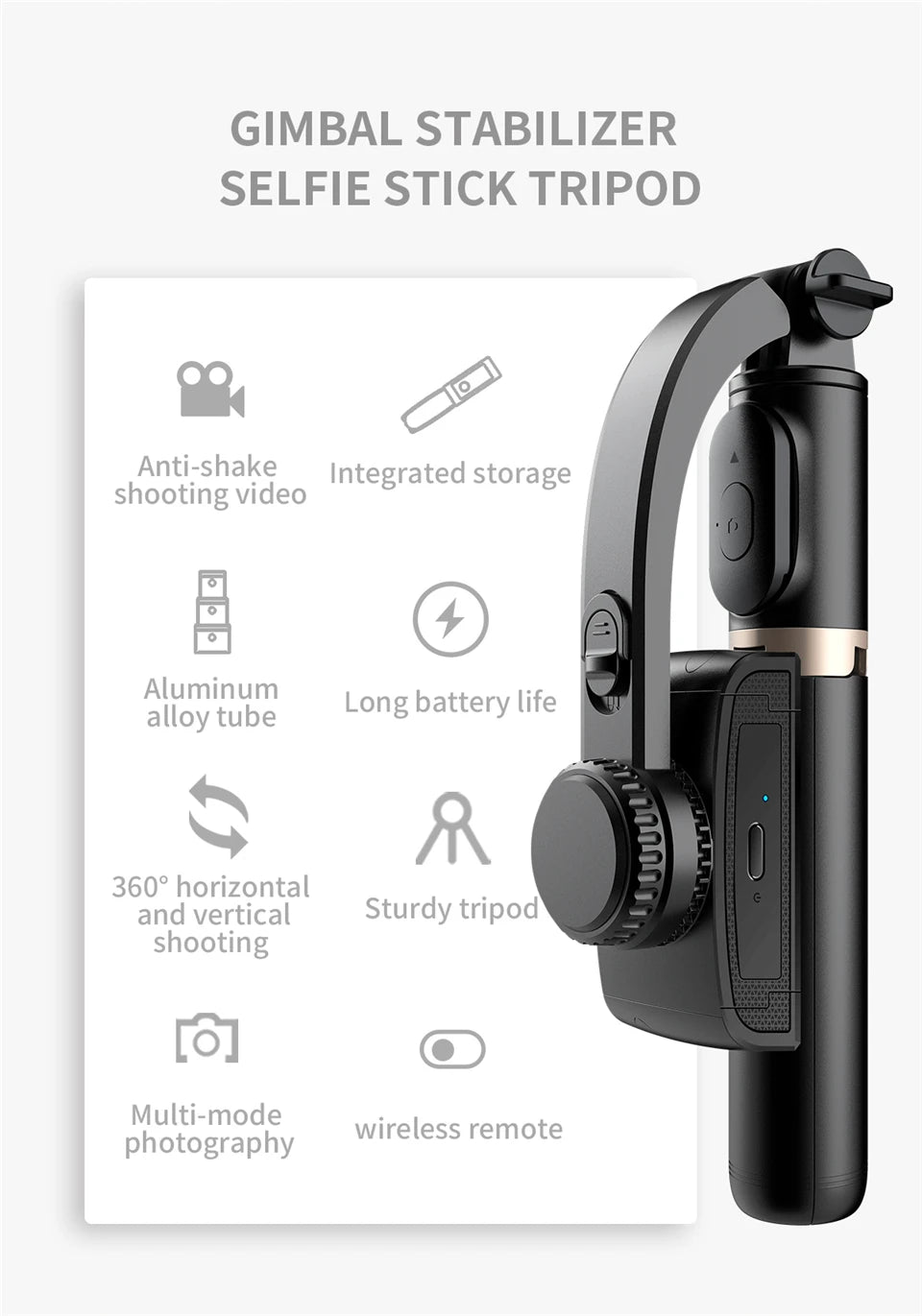 Roreta 2024 Gimbal Stabilizer Selfie Stick – Foldable Wireless Tripod with Bluetooth Remote for iOS and Android