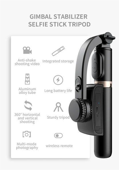 Roreta 2024 Gimbal Stabilizer Selfie Stick – Foldable Wireless Tripod with Bluetooth Remote for iOS and Android