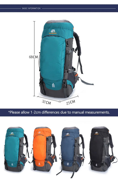 65L Large Capacity Waterproof Camping Backpack - Ideal for Hiking, Climbing, and Outdoor Adventures