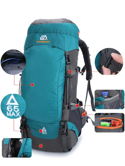 65L Large Capacity Waterproof Camping Backpack - Ideal for Hiking, Climbing, and Outdoor Adventures