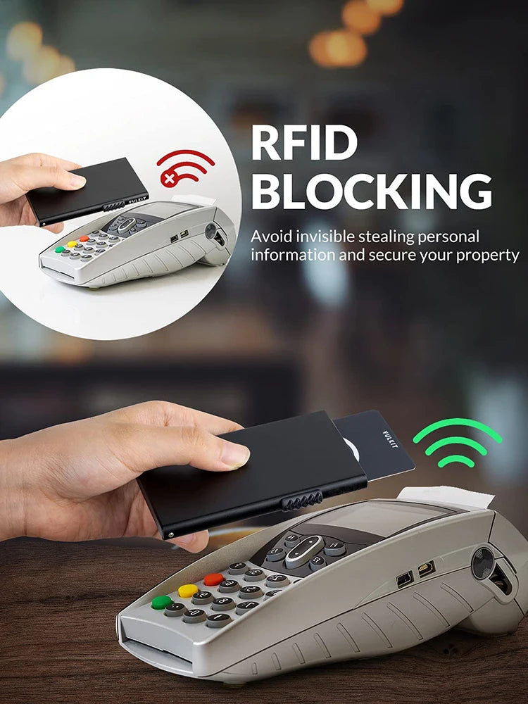 Slim Aluminum RFID Blocking Card Wallet – Minimalist Pop-Up Card Holder for Men and Women