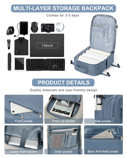 FLCC Large Capacity Travel Laptop Backpack for Women and Men - Airline-Approved Cabin Backpack for EasyJet and Ryanair