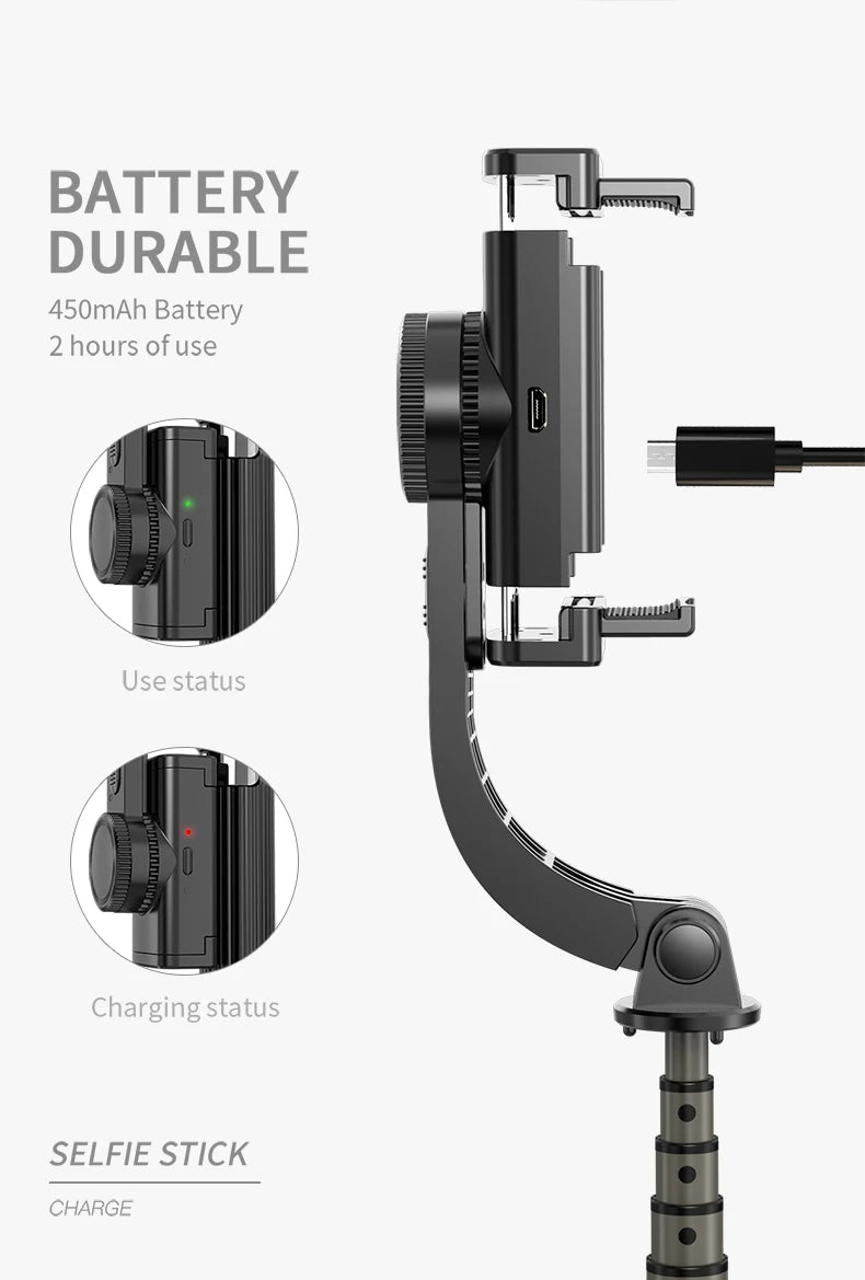 Handheld 1-Axis Gimbal Stabilizer with Selfie Stick & Tripod Stand - Wireless Bluetooth Remote for iPhone and Android