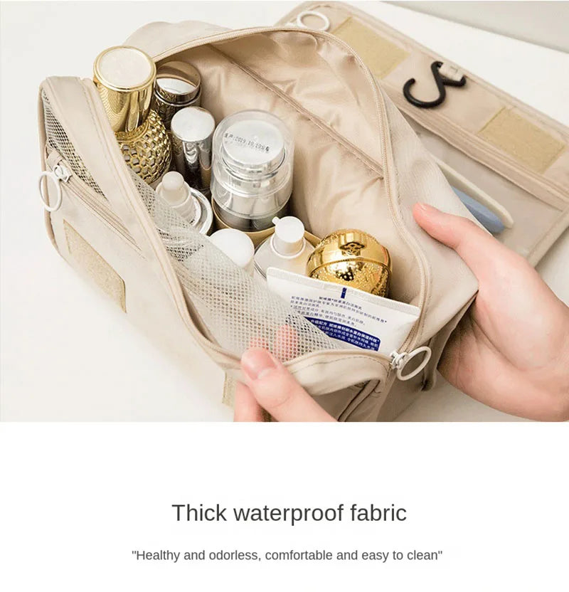 Waterproof Travel Makeup Bag with Hook – High-Quality Toiletries Organizer for Women
