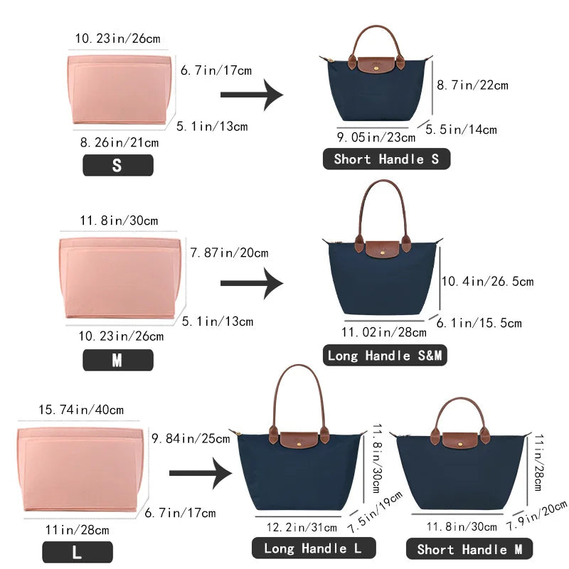Felt Insert Bag Organizer – Fits Longchamp Handbags and More for Travel and Daily Use