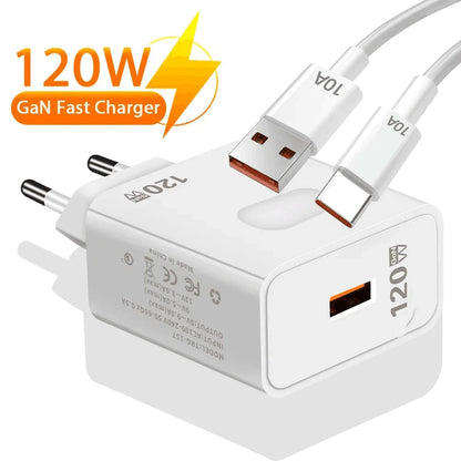 120W GaN USB Fast Charger – Quick Charge 3.0 with Type-C Cable for iPhone, Samsung, Huawei