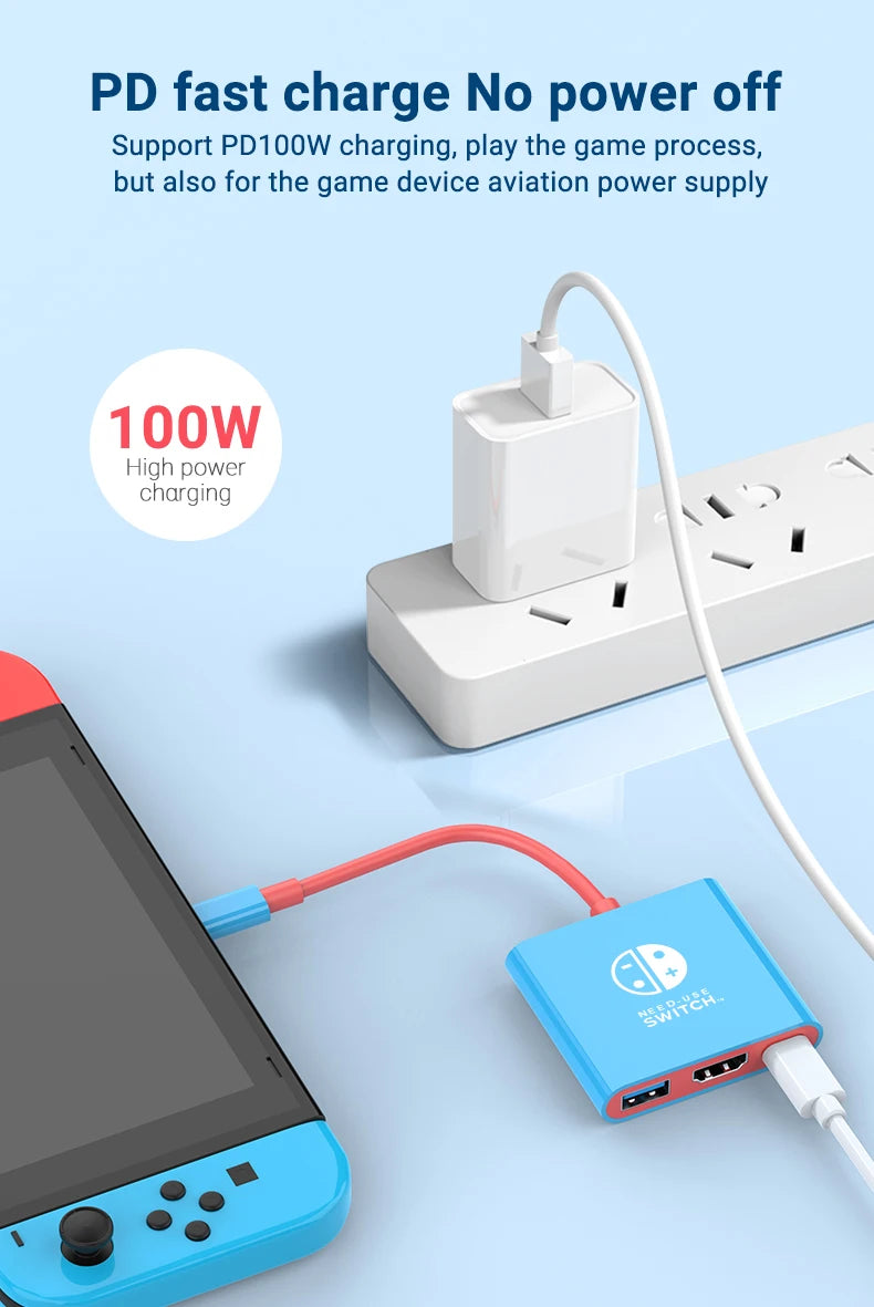 Portable Nintendo Switch Docking Station - 3-in-1 USB-C Hub with HDMI and USB 3.0 for Travel and Gaming