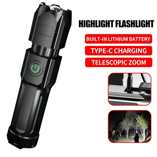Powerful LED Tactical Flashlight – 100,000 Lumen Rechargeable Waterproof Flashlight with Zoom for Outdoor Use