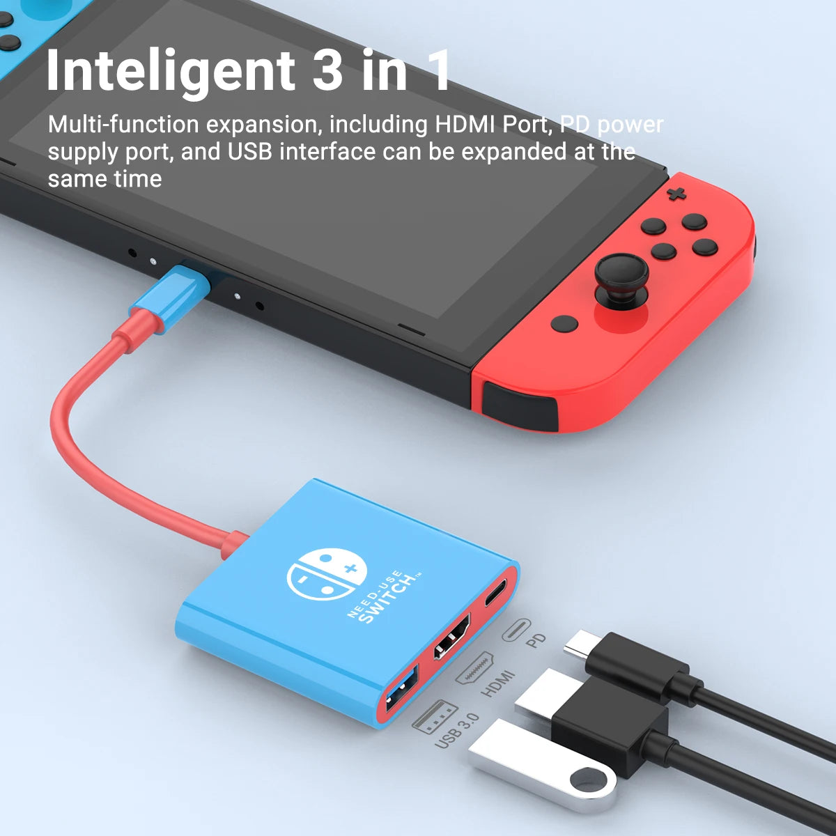Portable Nintendo Switch Docking Station - 3-in-1 USB-C Hub with HDMI and USB 3.0 for Travel and Gaming