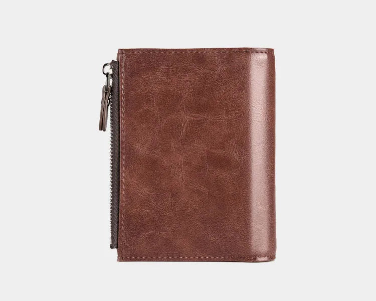 Men's RFID Blocking PU Leather Wallet - Compact Coin Purse & Zippered Business Card Holder