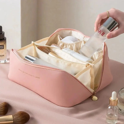 PU Leather Large-Capacity Cosmetic Bag – Waterproof Travel Makeup Storage Pouch