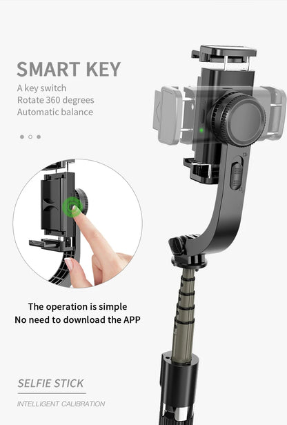Handheld 1-Axis Gimbal Stabilizer with Selfie Stick & Tripod Stand - Wireless Bluetooth Remote for iPhone and Android