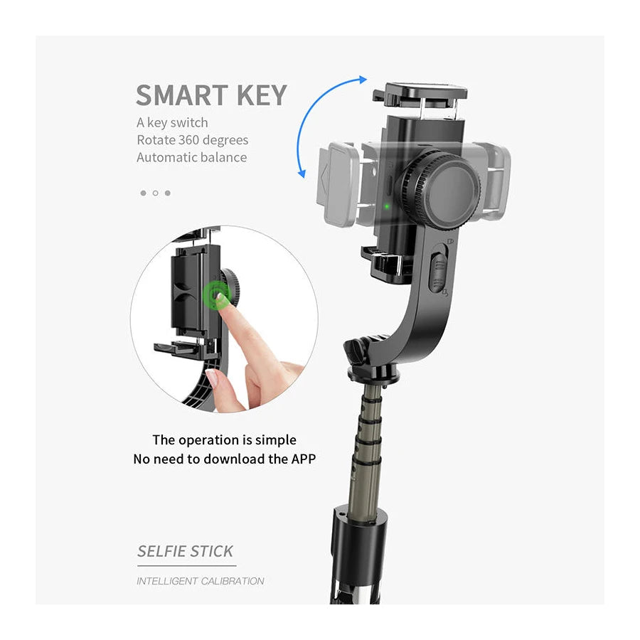 Handheld 1-Axis Gimbal Stabilizer with Selfie Stick & Tripod Stand - Wireless Bluetooth Remote for iPhone and Android