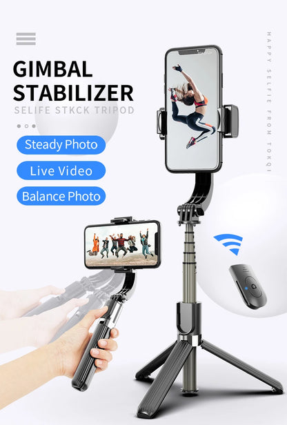 Handheld 1-Axis Gimbal Stabilizer with Selfie Stick & Tripod Stand - Wireless Bluetooth Remote for iPhone and Android