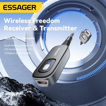 Essager Bluetooth 5.1 Audio Receiver & Transmitter – 3.5MM AUX with Mic for PC, TV, Car Speakers, and More