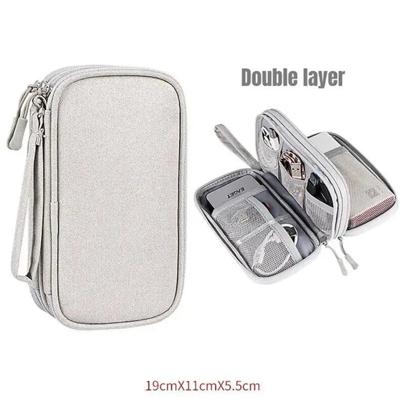 Portable Travel Organizer Bag – Waterproof Cable Storage Pouch with Double Layers