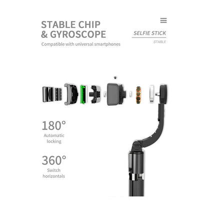 Handheld 1-Axis Gimbal Stabilizer with Selfie Stick & Tripod Stand - Wireless Bluetooth Remote for iPhone and Android
