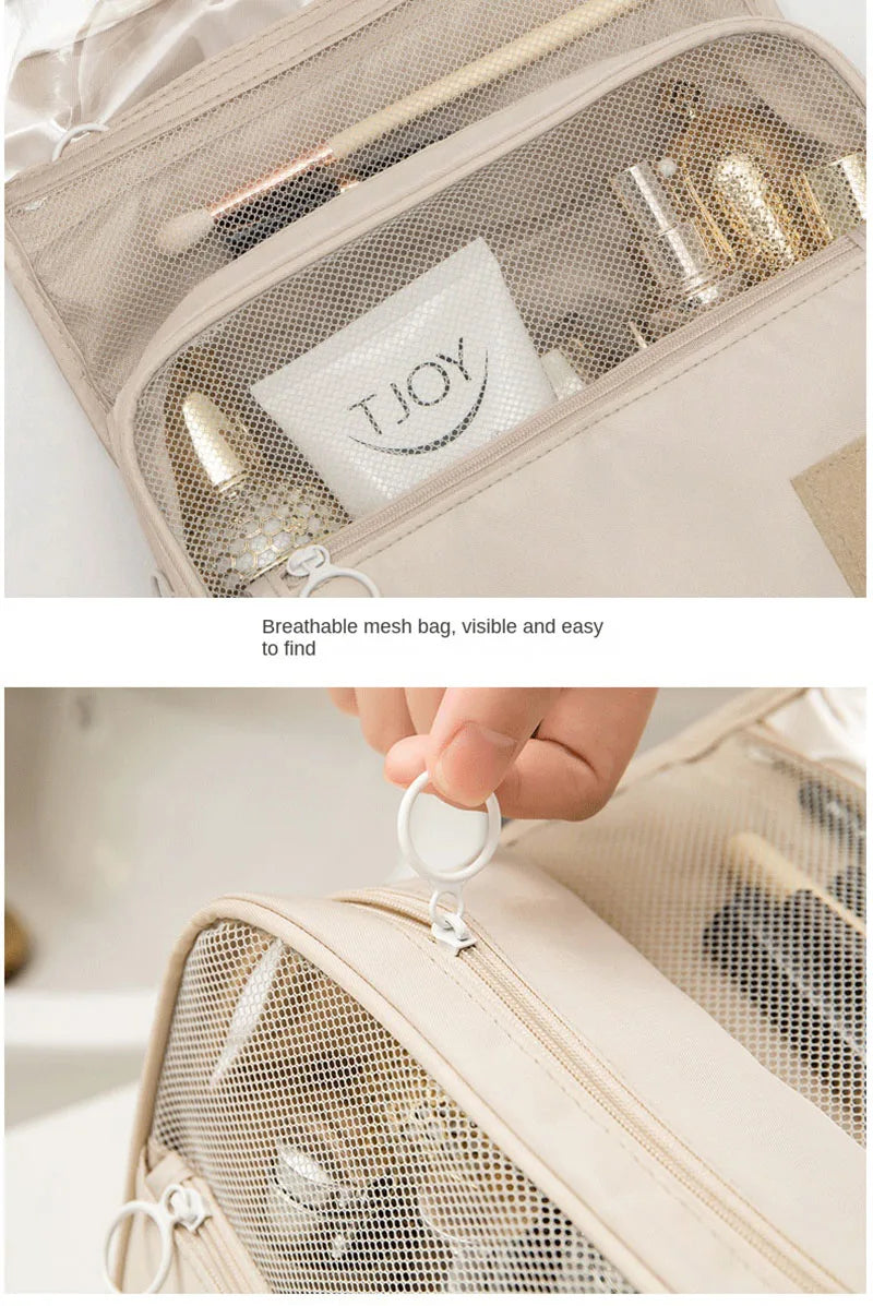 Waterproof Travel Makeup Bag with Hook – High-Quality Toiletries Organizer for Women