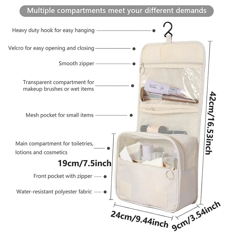 Waterproof Travel Makeup Bag with Hook – High-Quality Toiletries Organizer for Women
