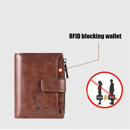Men's RFID Blocking PU Leather Wallet - Compact Coin Purse & Zippered Business Card Holder