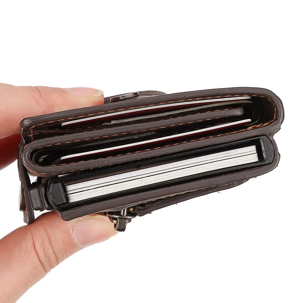 Genuine Leather RFID Blocking Pop-Out Smart Wallet – Luxury AirTag-Compatible Purse Set