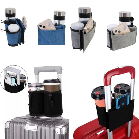 Luggage Travel Cup Holder - Hands-Free, Durable Drink Bottle Bag for All Suitcase Handles