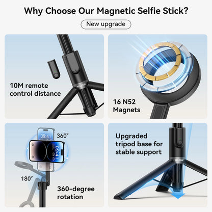 TELESIN 1.3M Magnetic Selfie Stick Tripod with Bluetooth Remote – Perfect for iPhone, Xiaomi, Huawei, Samsung, and Smartphones