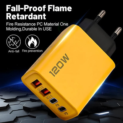 120W 4-Port USB-C Fast Charger - Perfect for Travel, Home, and Office
