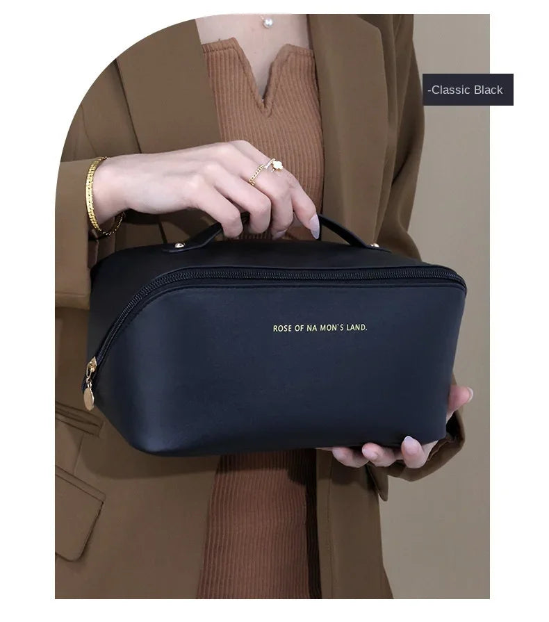 PU Leather Large-Capacity Cosmetic Bag – Waterproof Travel Makeup Storage Pouch