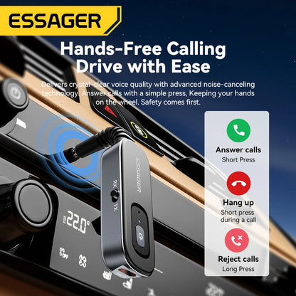 Essager Bluetooth 5.1 Audio Receiver & Transmitter – 3.5MM AUX with Mic for PC, TV, Car Speakers, and More