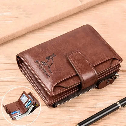 Men's RFID Blocking PU Leather Wallet - Compact Coin Purse & Zippered Business Card Holder