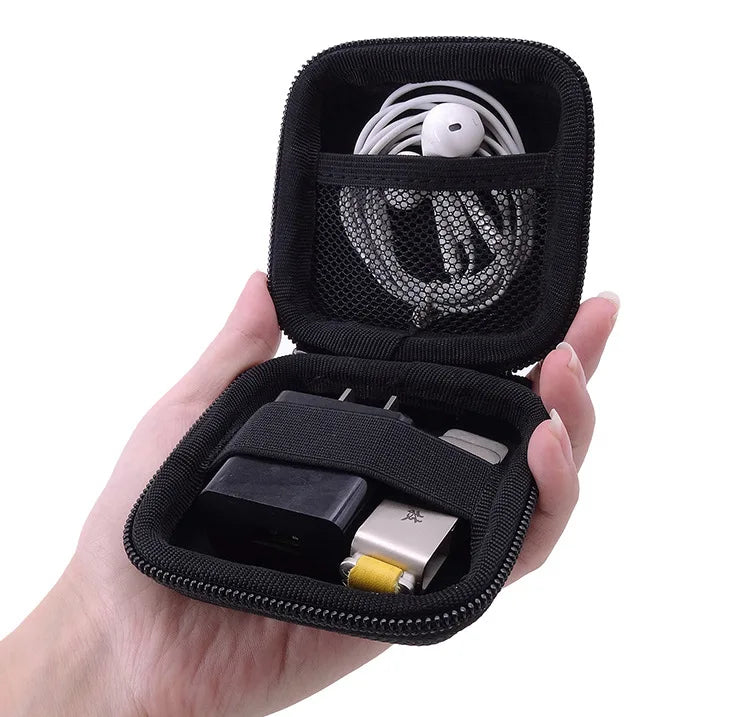 Portable Leather Earphone & Cable Organizer Bag – Multifunctional Digital Gadget Storage Case