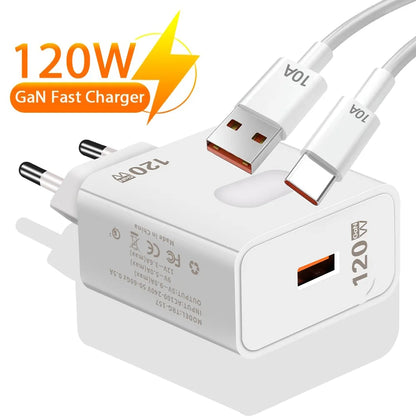120W GaN USB Fast Charger – Quick Charge 3.0 with Type-C Cable for iPhone, Samsung, Huawei
